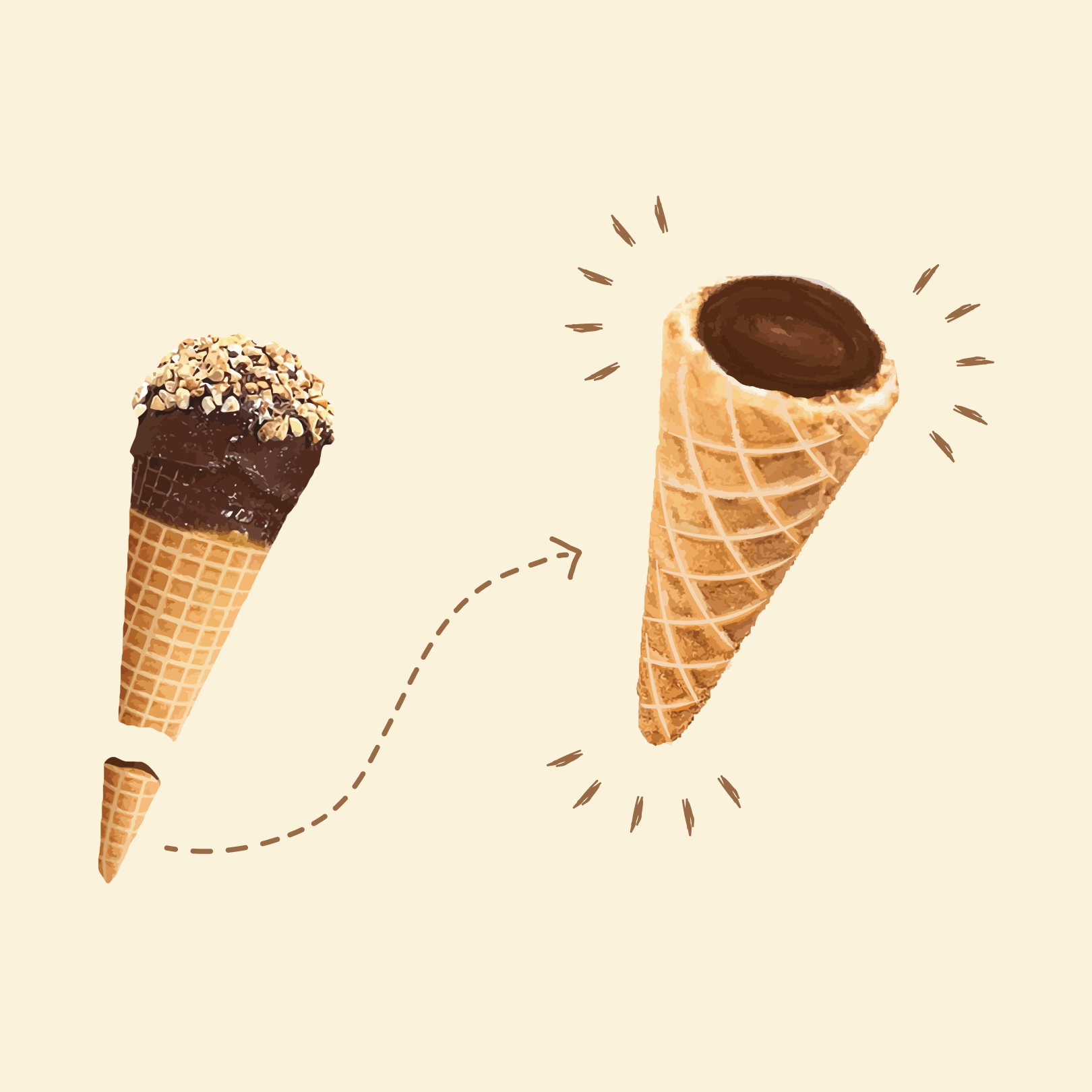 waffle cones filled with chocolate